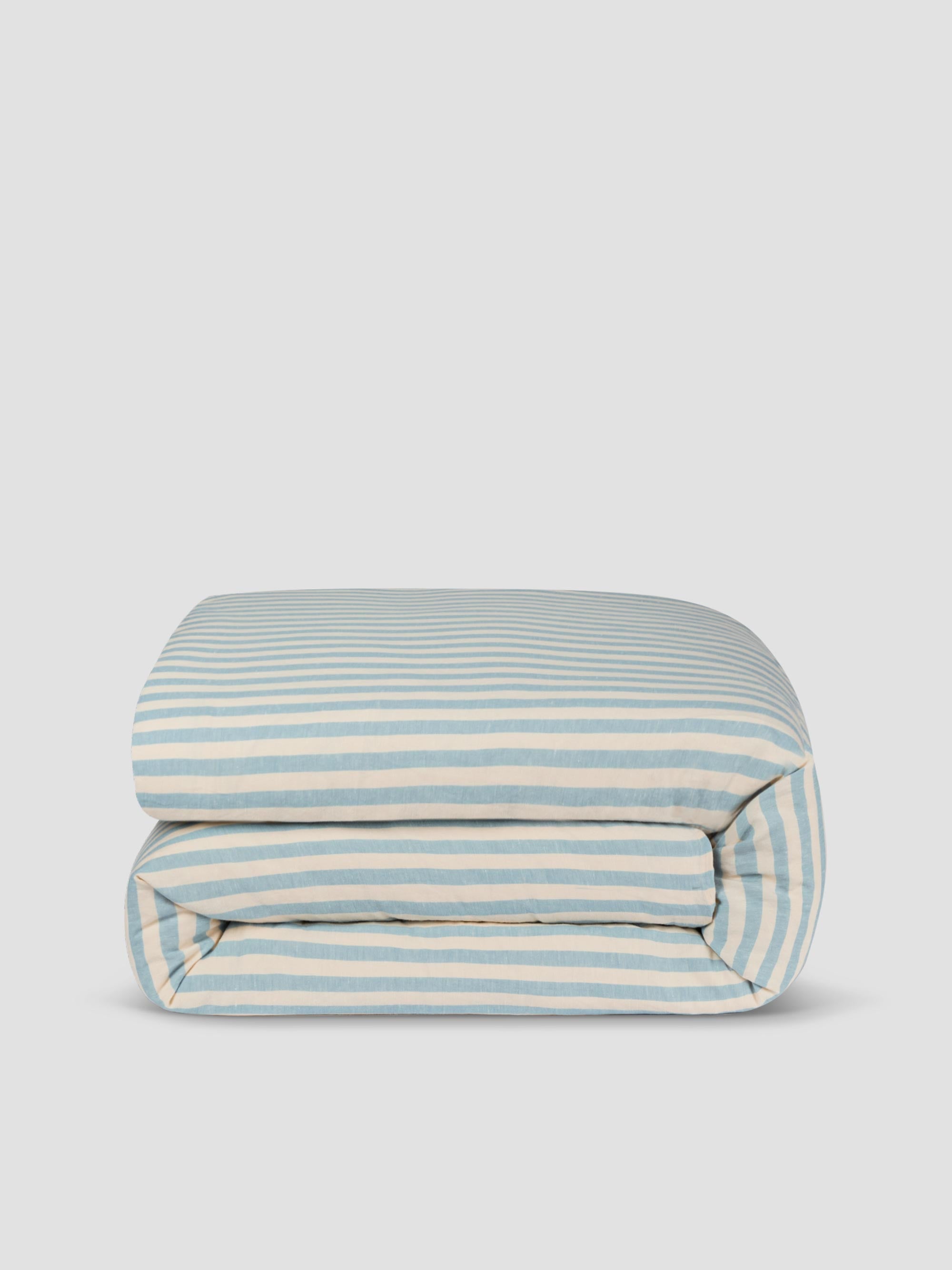 Coastal Blue Pembroke Stripe Linen Blend Duvet Cover - Image 3