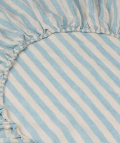 Coastal Blue Pembroke Stripe 100% Linen Fitted Sheet