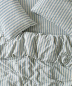 Coastal Blue Pembroke Stripe Linen Blend Duvet Cover