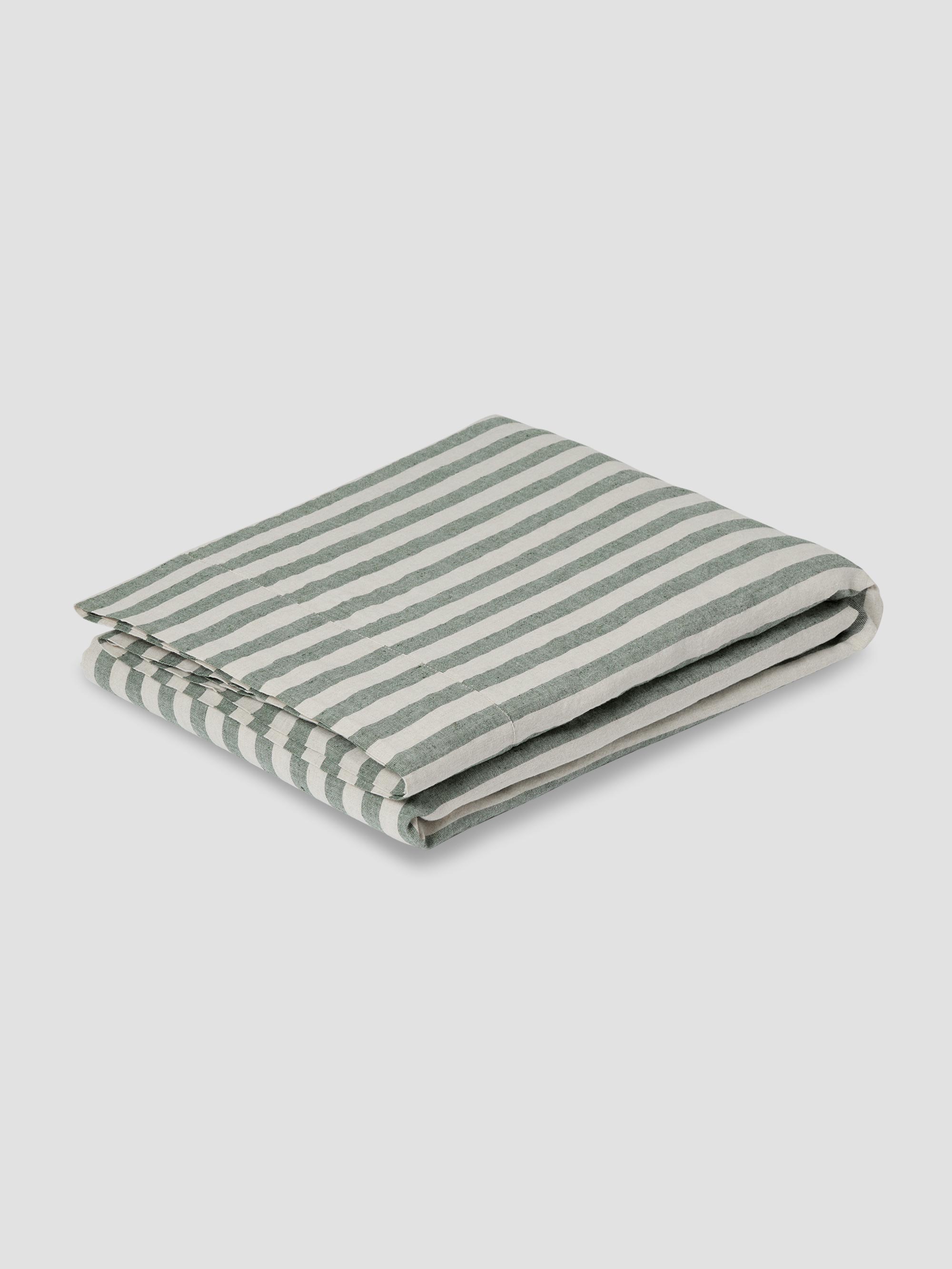 Fern Green Pembroke Stripe Linen Blend Flat Sheet