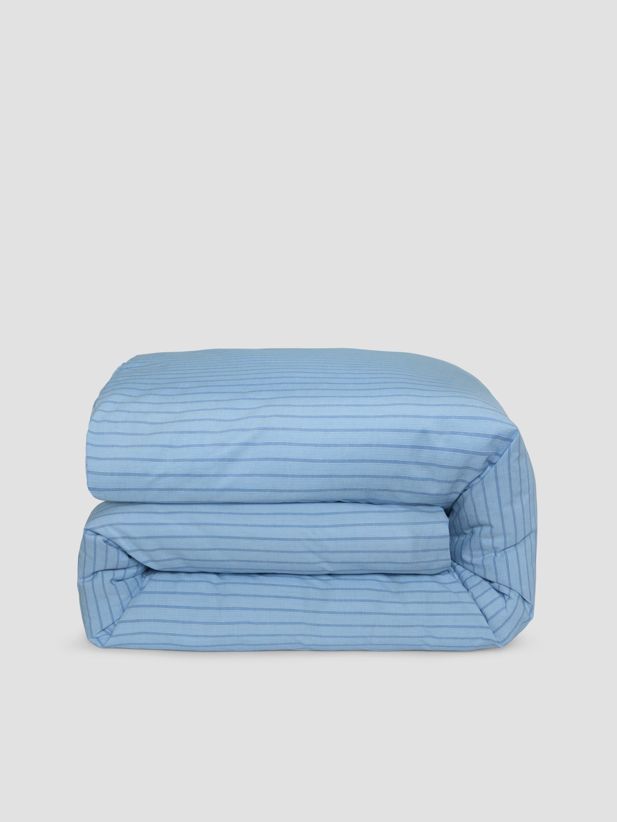 Pale Blue Favorite Shirt Stripe Cotton Duvet Cover - Image 3