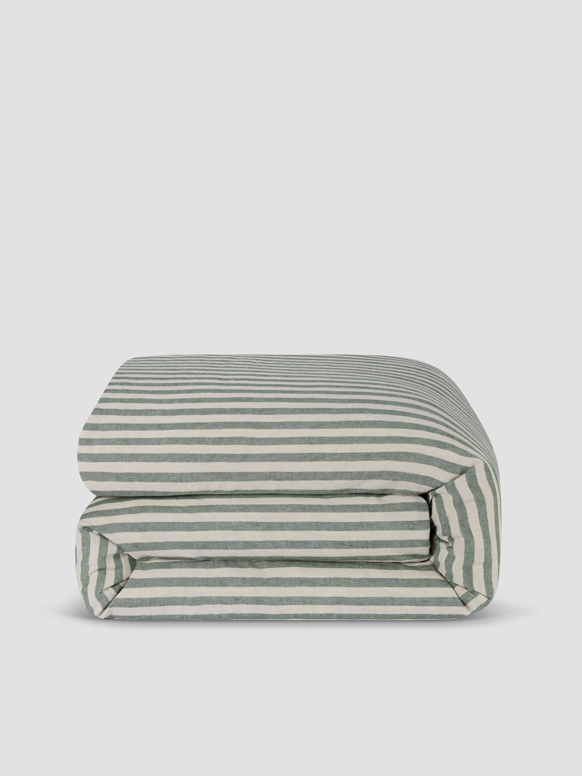 Fern Green Pembroke Stripe Linen Blend Duvet Cover - Image 3