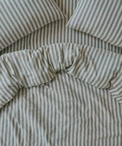 Fern Green Pembroke Stripe Linen Blend Duvet Cover
