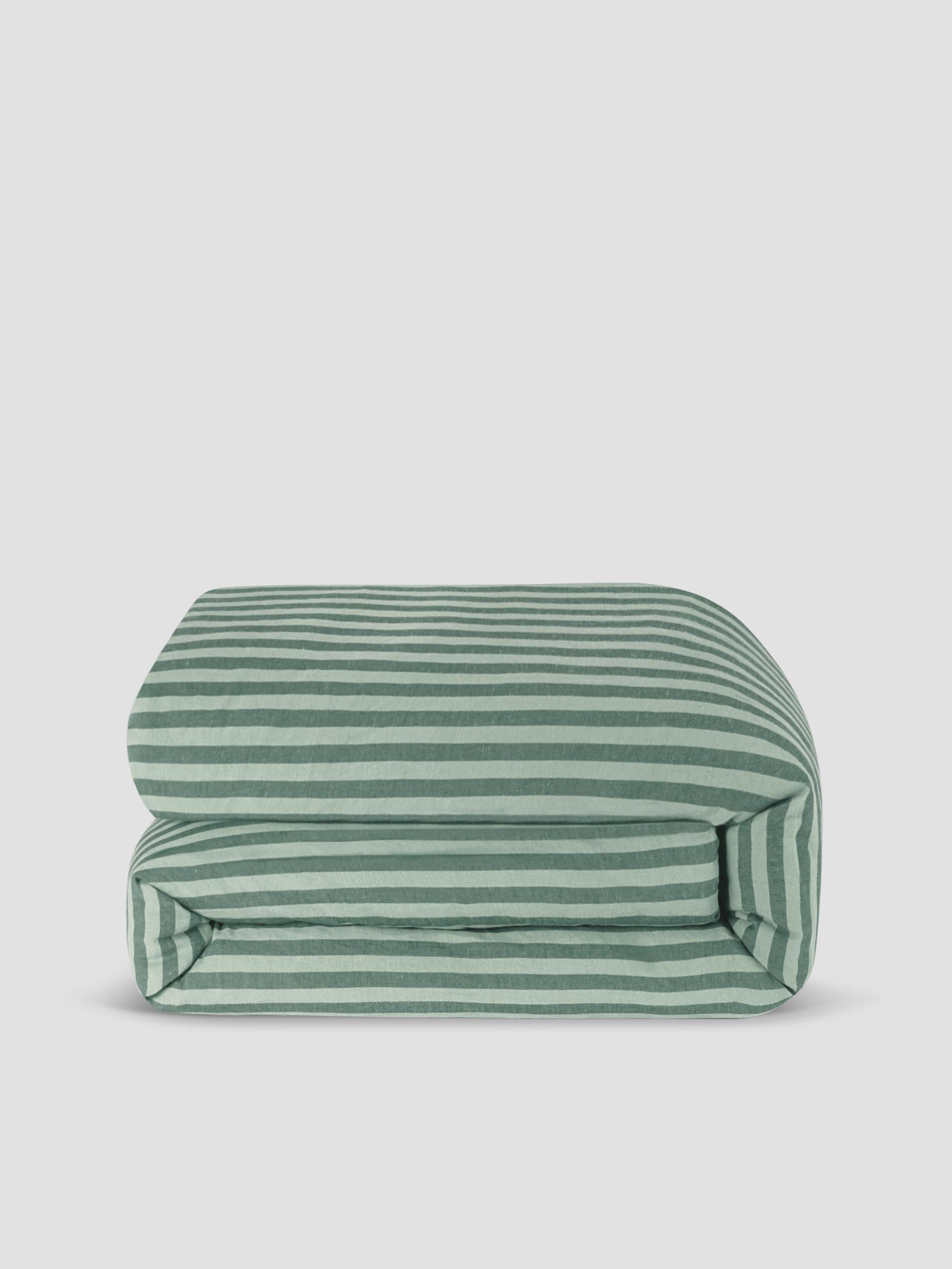 Pine Green Pembroke Stripe Linen Blend Duvet Cover - Image 3