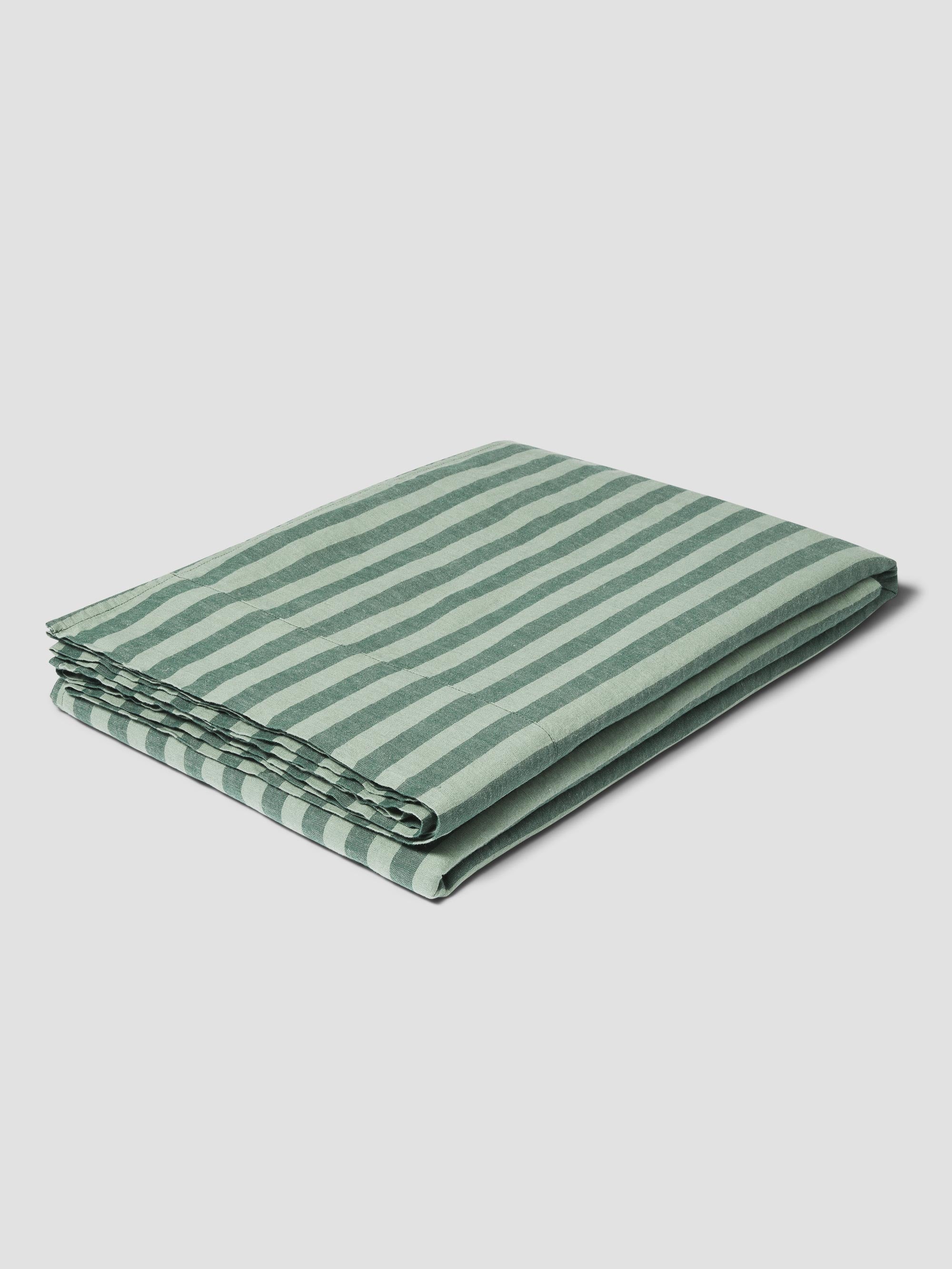 Pine Green Pembroke Stripe Linen Blend Flat Sheet - Image 2