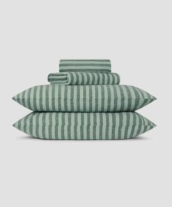 Pine Green Pembroke Stripe Linen Blend Sheet Set