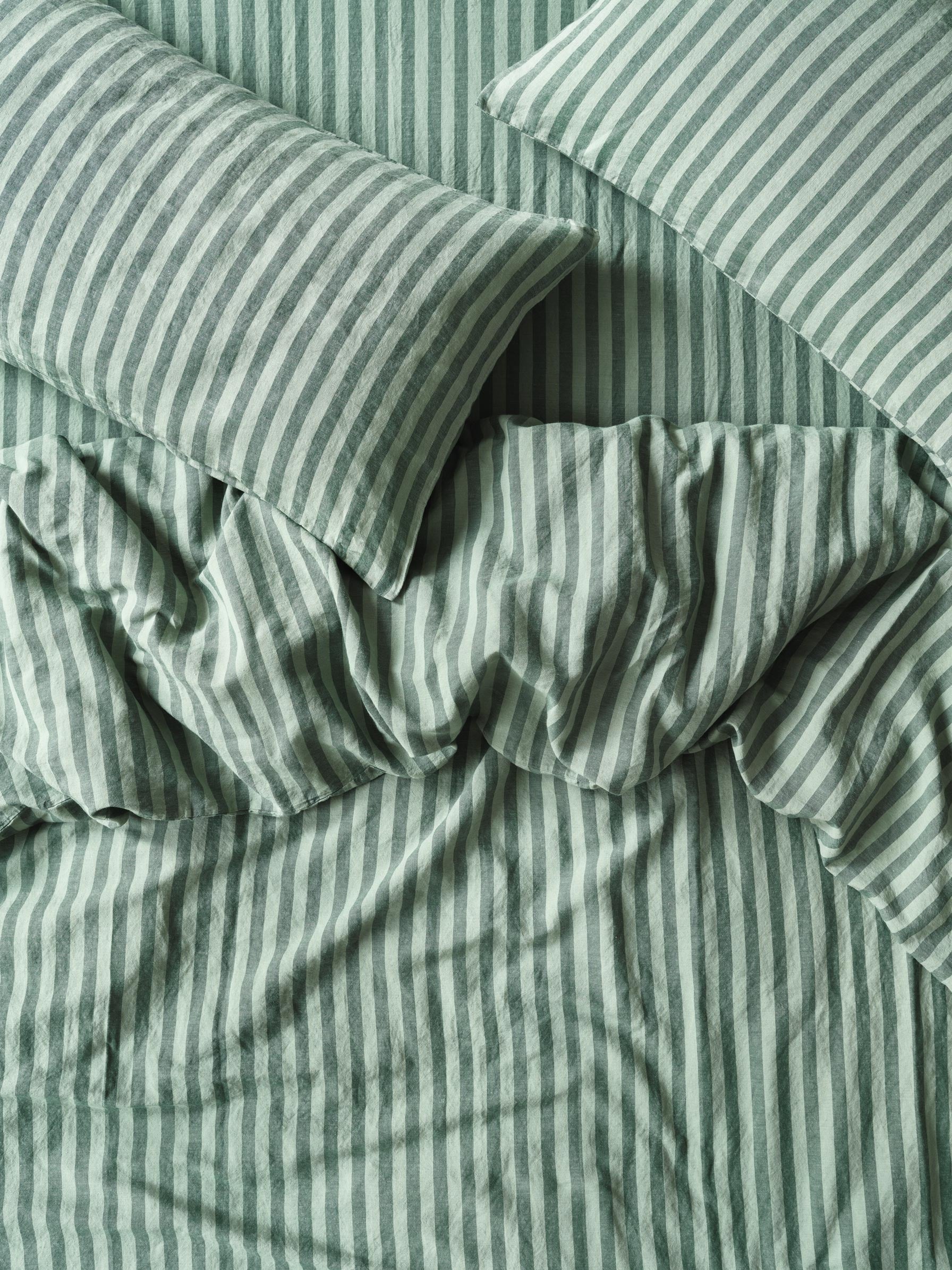 Pine Green Pembroke Stripe Linen Blend Duvet Cover