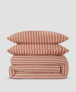 Sandstone Red Pembroke Stripe Linen Blend Duvet Set