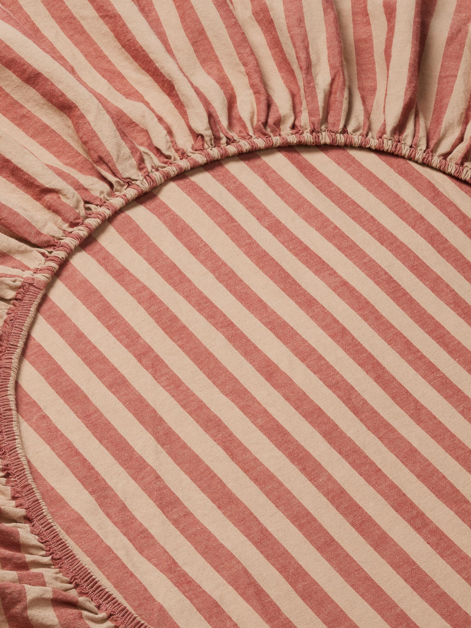 Sandstone Red Pembroke Stripe 100% Linen Fitted Sheet - Image 2