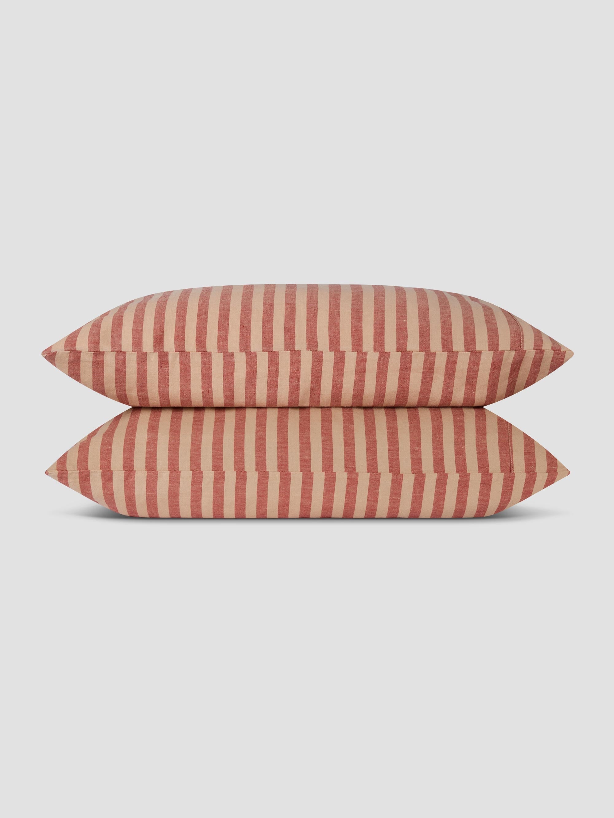 Sandstone Red Pembroke Stripe Linen Blend Pillowcase (Pair) - Image 2