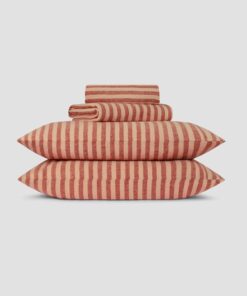 Sandstone Red Pembroke Stripe Linen Blend Sheet Set