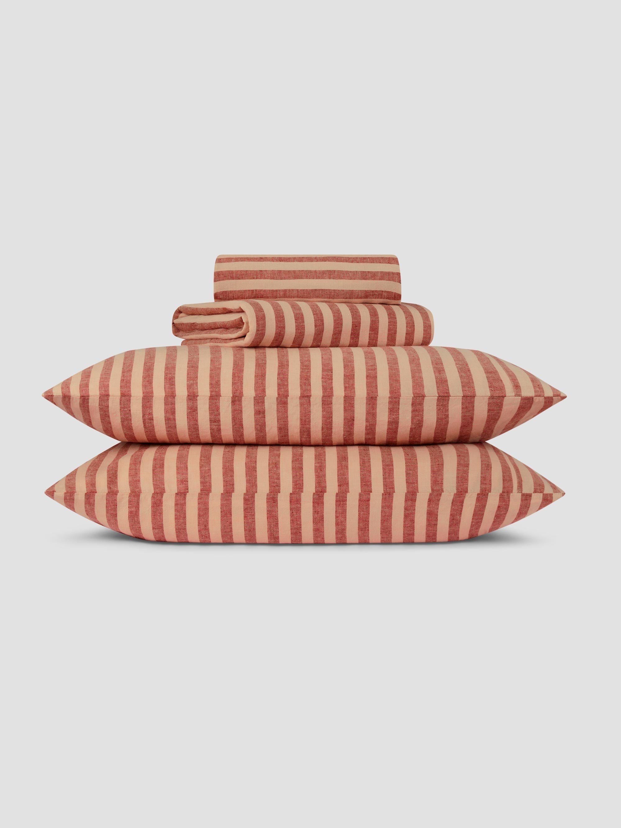 Sandstone Red Pembroke Stripe Linen Blend Sheet Set