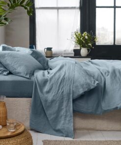Dusk Blue 100% Linen Flat Sheet