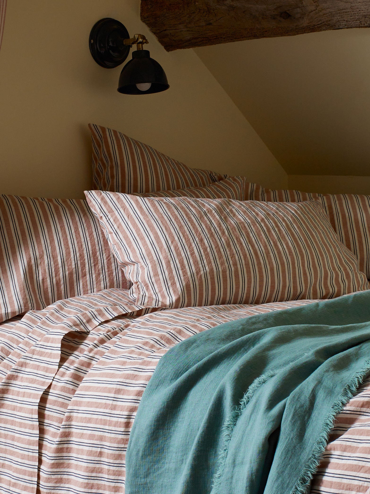 Warm Clay Somerley Stripe Linen Blend Flat Sheet