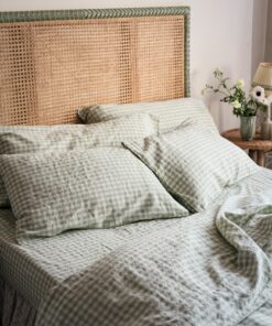 Sage Green Gingham Linen Blend Pillowcase (Pair)