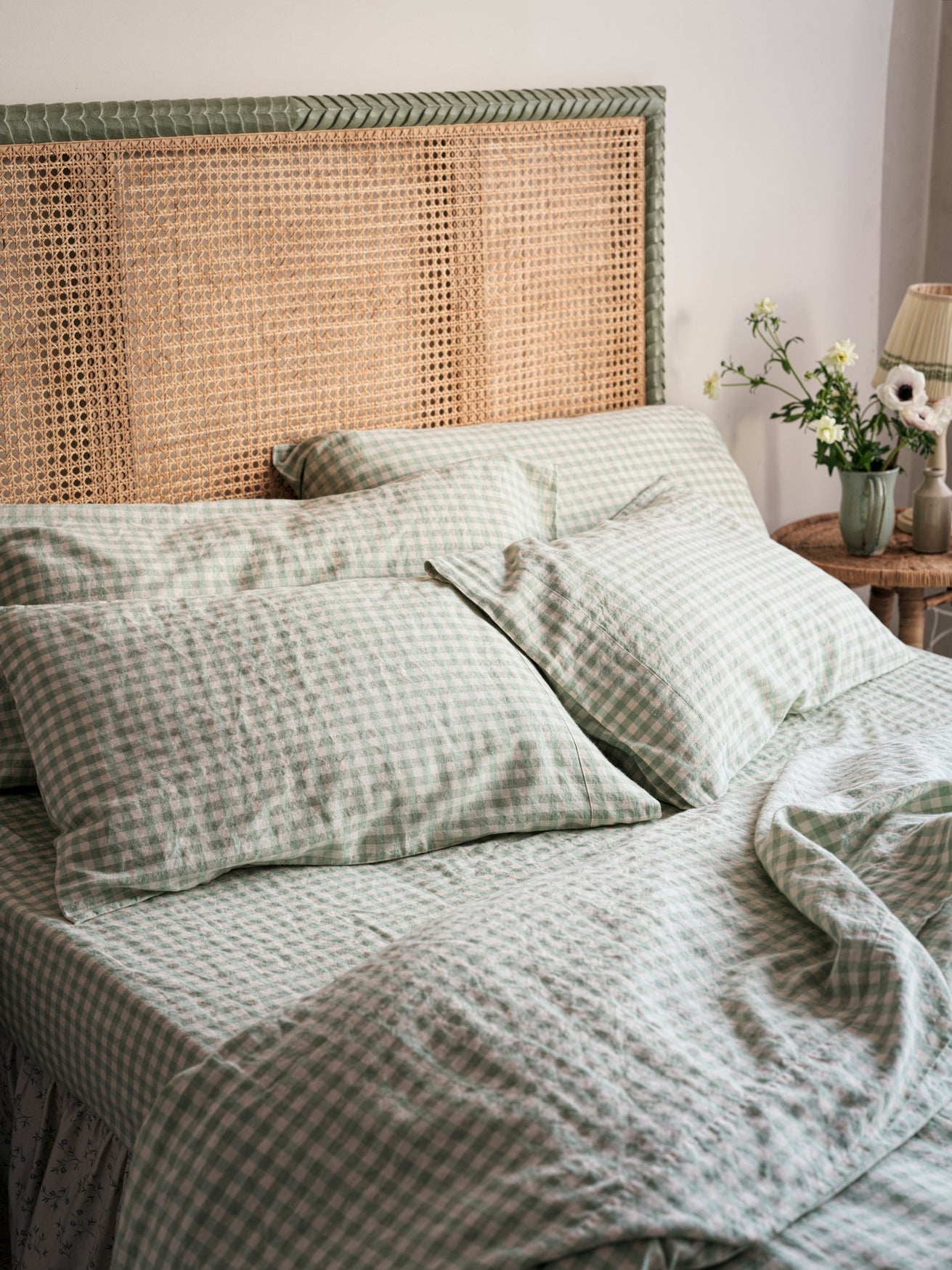 Sage Green Gingham Linen Blend Duvet Cover - Image 2