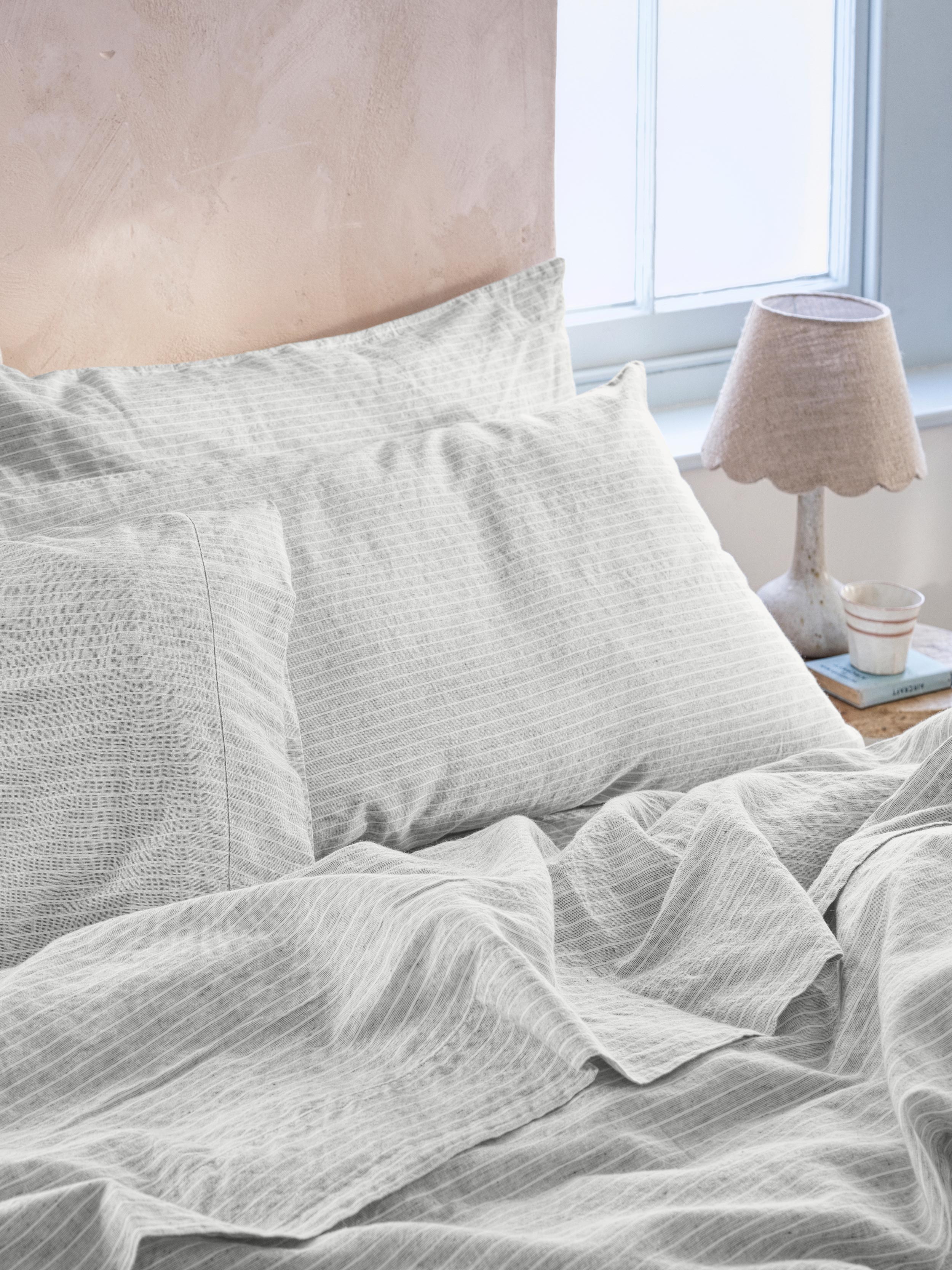 Gray Mini Stripe Linen Blend Pillowcases (Pair)