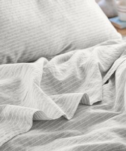 Gray Mini Stripe Linen Blend Flat Sheet
