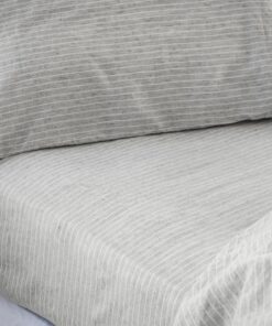 Gray Mini Stripe Linen Blend Fitted Sheet