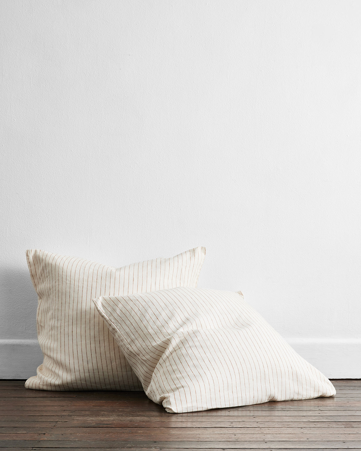 Rust Stripe 100% French Flax Linen European Pillowcases (Set of Two)