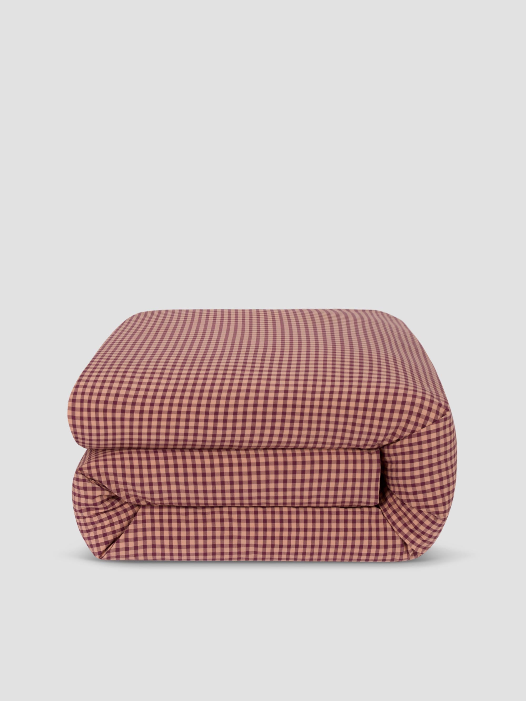 Fig & Blush Pink Gingham Washed Cotton Percale Duvet Cover - Image 3