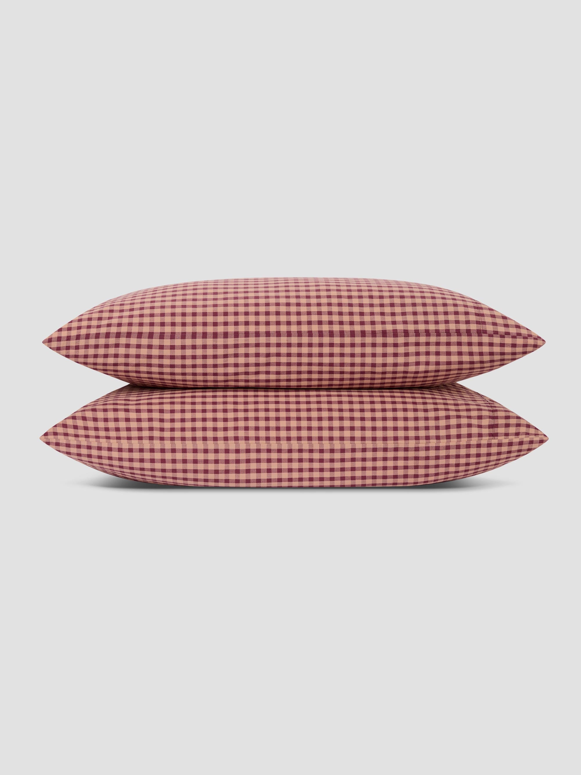 Fig & Blush Pink Gingham Washed Cotton Percale Pillowcases (Pair) - Image 2