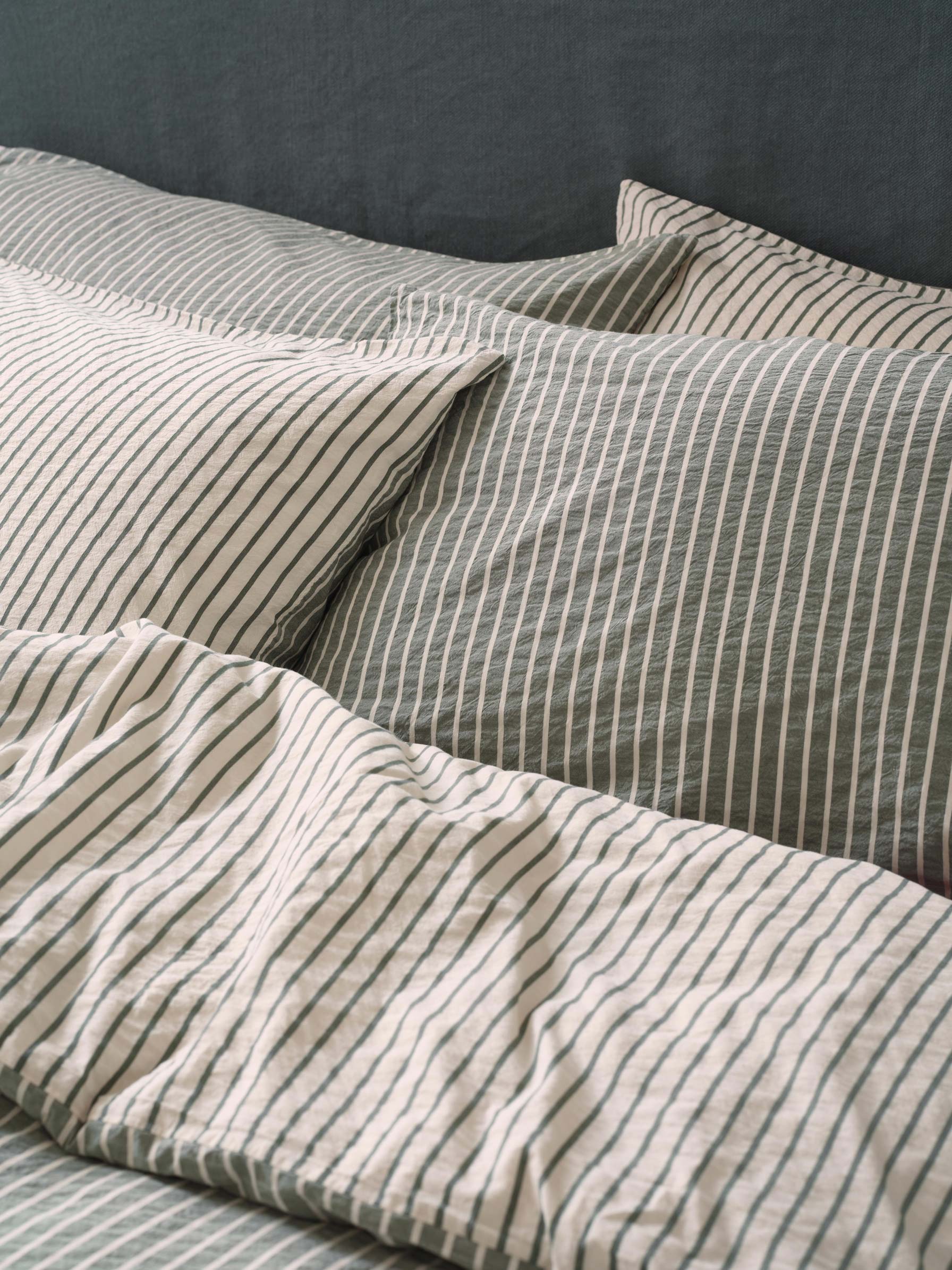 Spruce Green Textured Stripe Cotton Pillowcases (Pair)