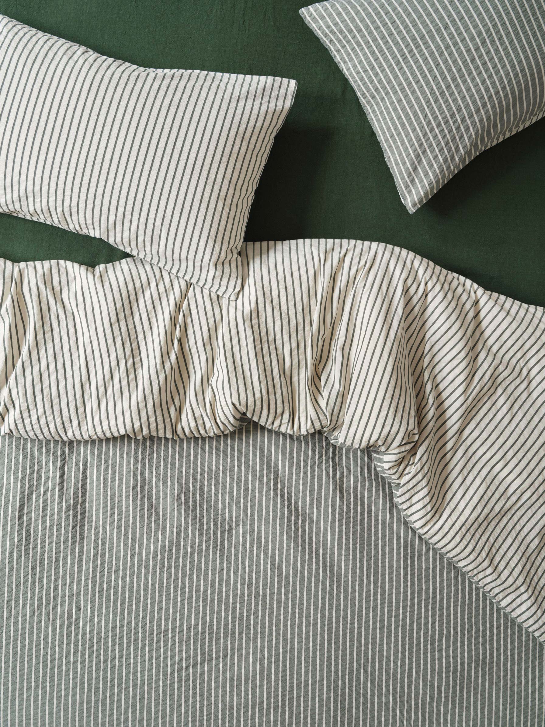 Spruce Green Textured Stripe Cotton Duvet Cover