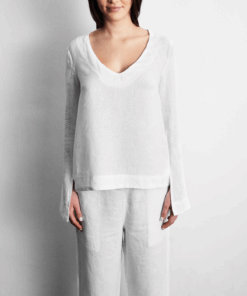 White 100% French Flax Linen Top