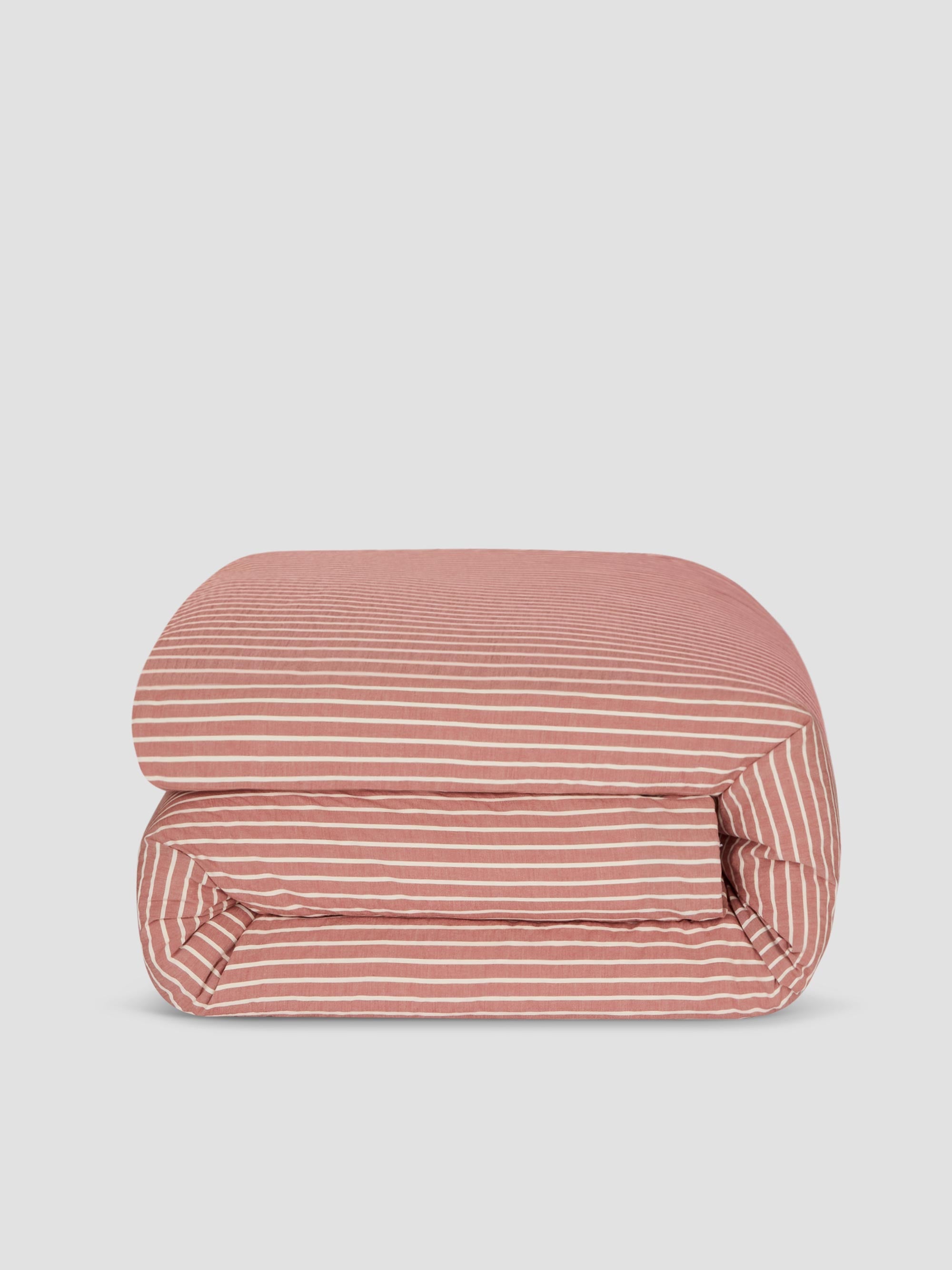 Auburn Red Textured Stripe Cotton Duvet Cover - Image 3