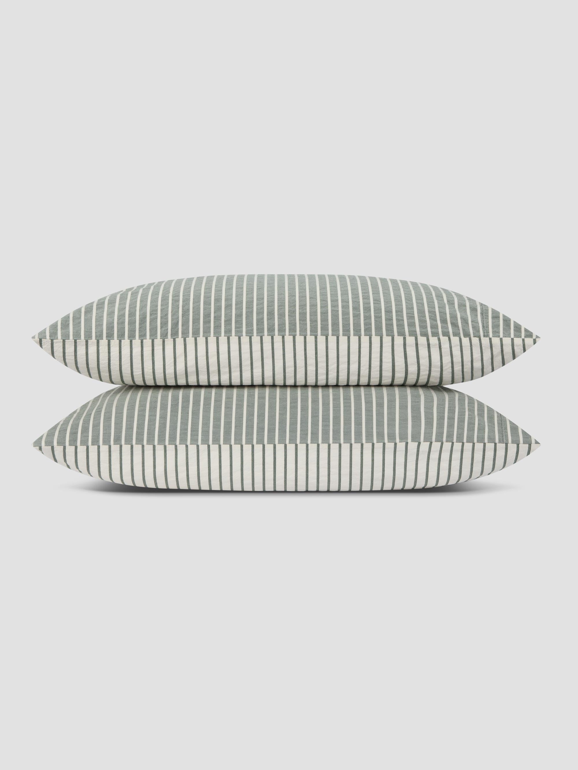 Spruce Green Textured Stripe Cotton Pillowcases (Pair) - Image 2