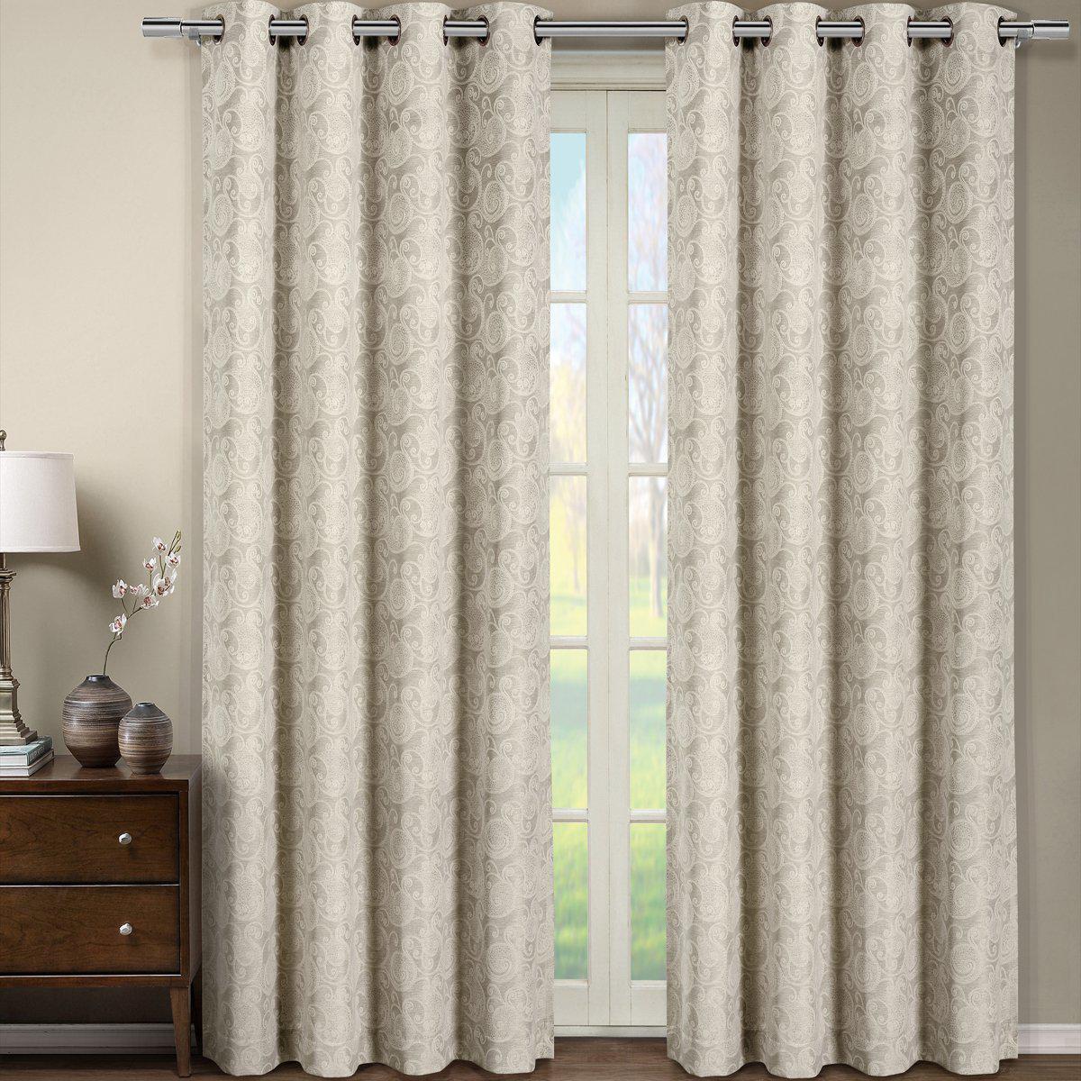 Tabitha Flower Curtains Jacquard Grommet Top Panels (Single) - Image 3