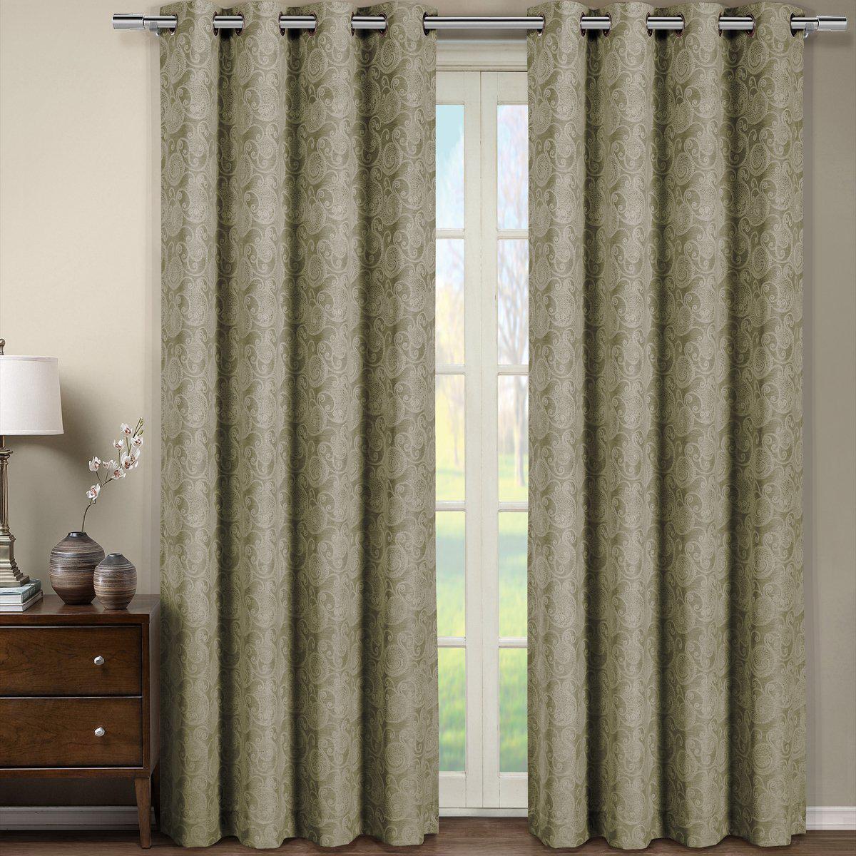 Tabitha Flower Curtains Jacquard Grommet Top Panels (Single) - Image 11
