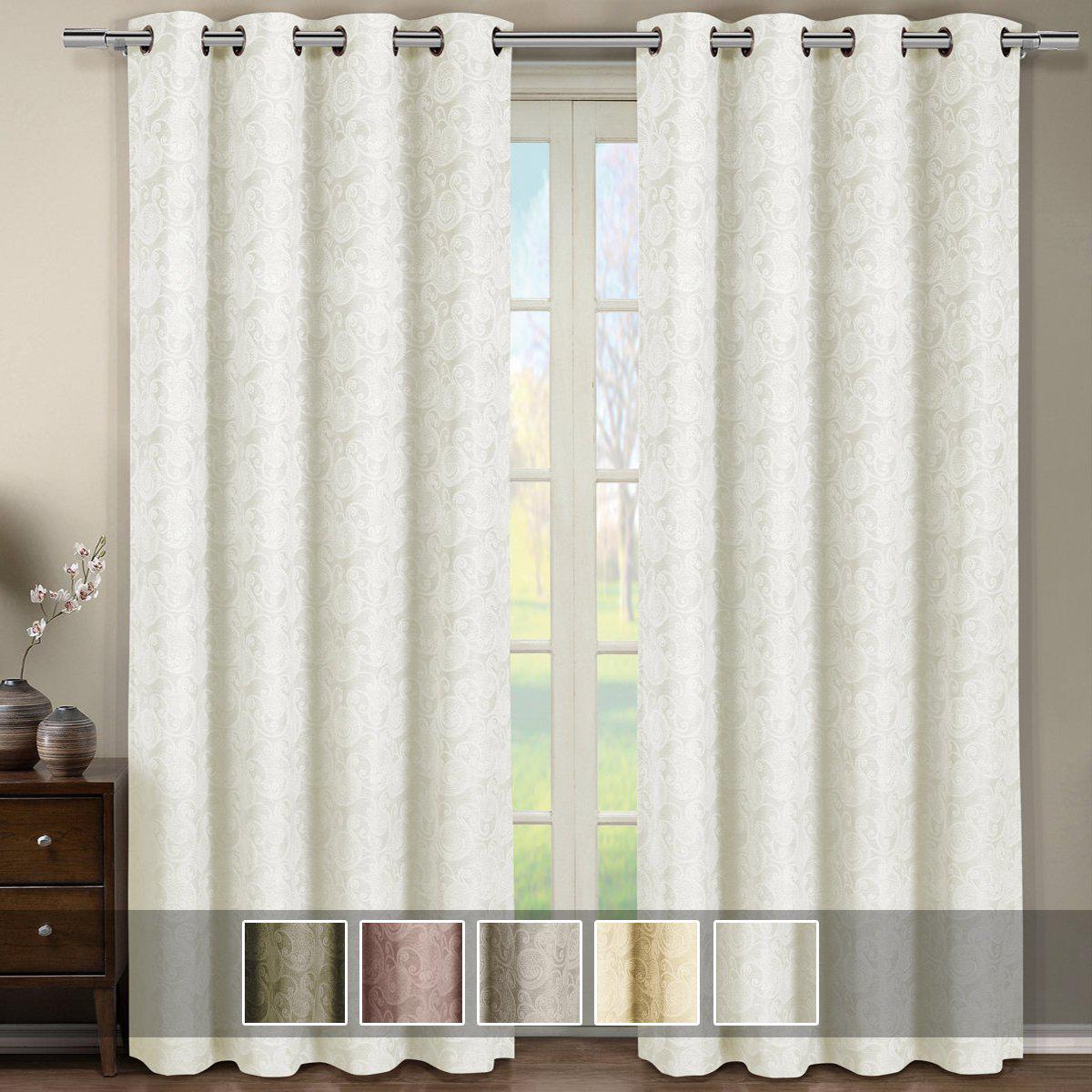 Tabitha Flower Curtains Jacquard Grommet Top Panels (Single)