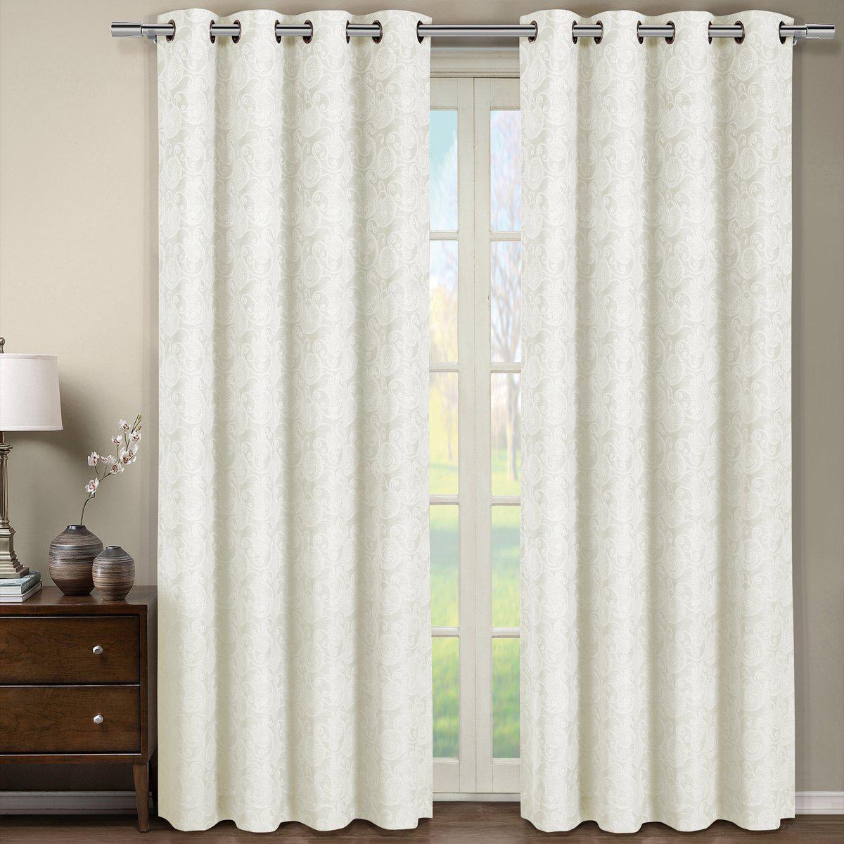 Tabitha Flower Curtains Jacquard Grommet Top Panels (Single) - Image 13