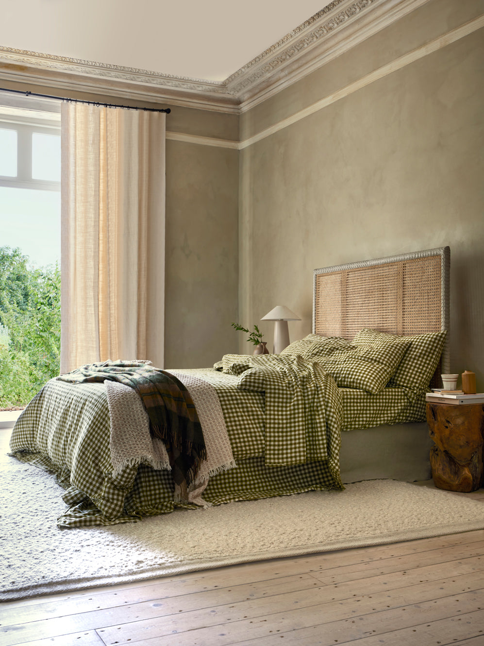 Botanical Green Gingham Linen Blend Duvet Cover - Image 2