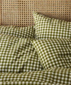 Botanical Green Gingham 100% Linen Pillowcases (Pair)