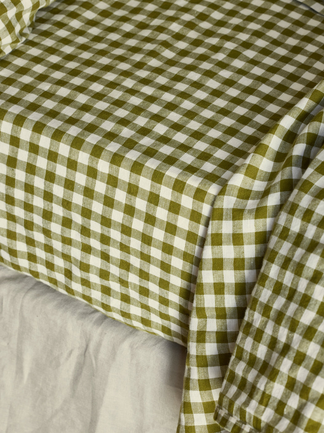 Botanical Green Gingham 100% Linen Fitted Sheet