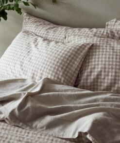 Mushroom Gingham 100% Linen Pillowcases (Pair)