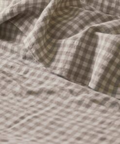 Mushroom Gingham 100% Linen Flat Sheet
