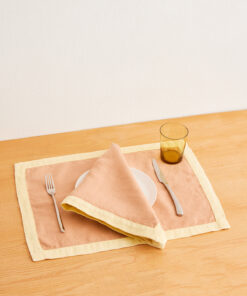 Terracotta & Limoncello 100% French Flax Linen Trim Napkins (Set of Four)