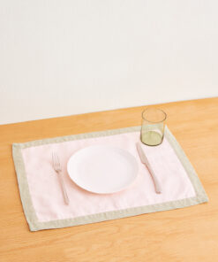 Rosewater & Sage 100% French Flax Linen Trim Placemats (Set of Four)