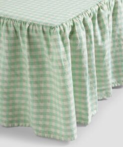 Sage Gingham Linen Blend Bed Skirt