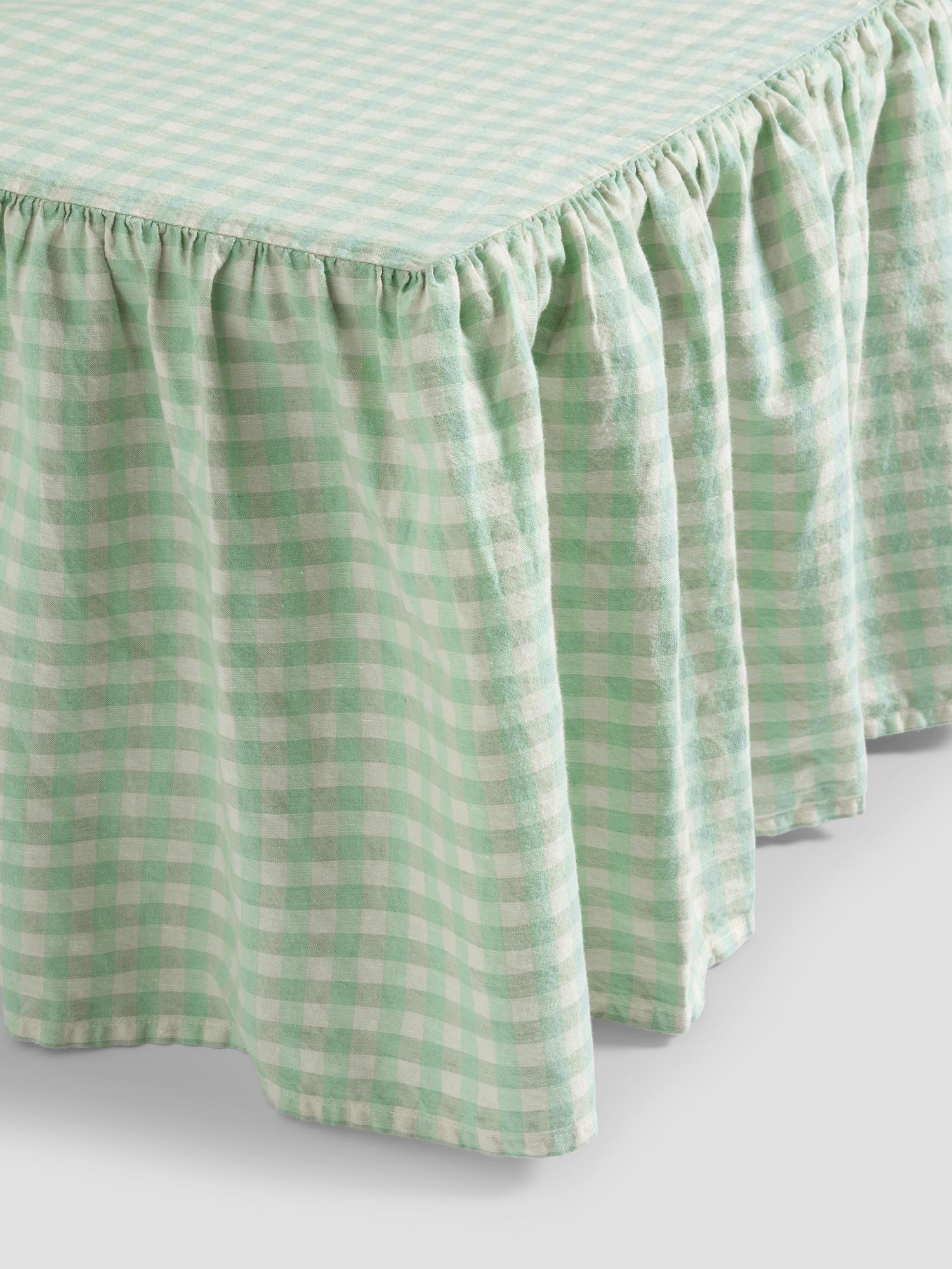 Sage Gingham Linen Blend Bed Skirt