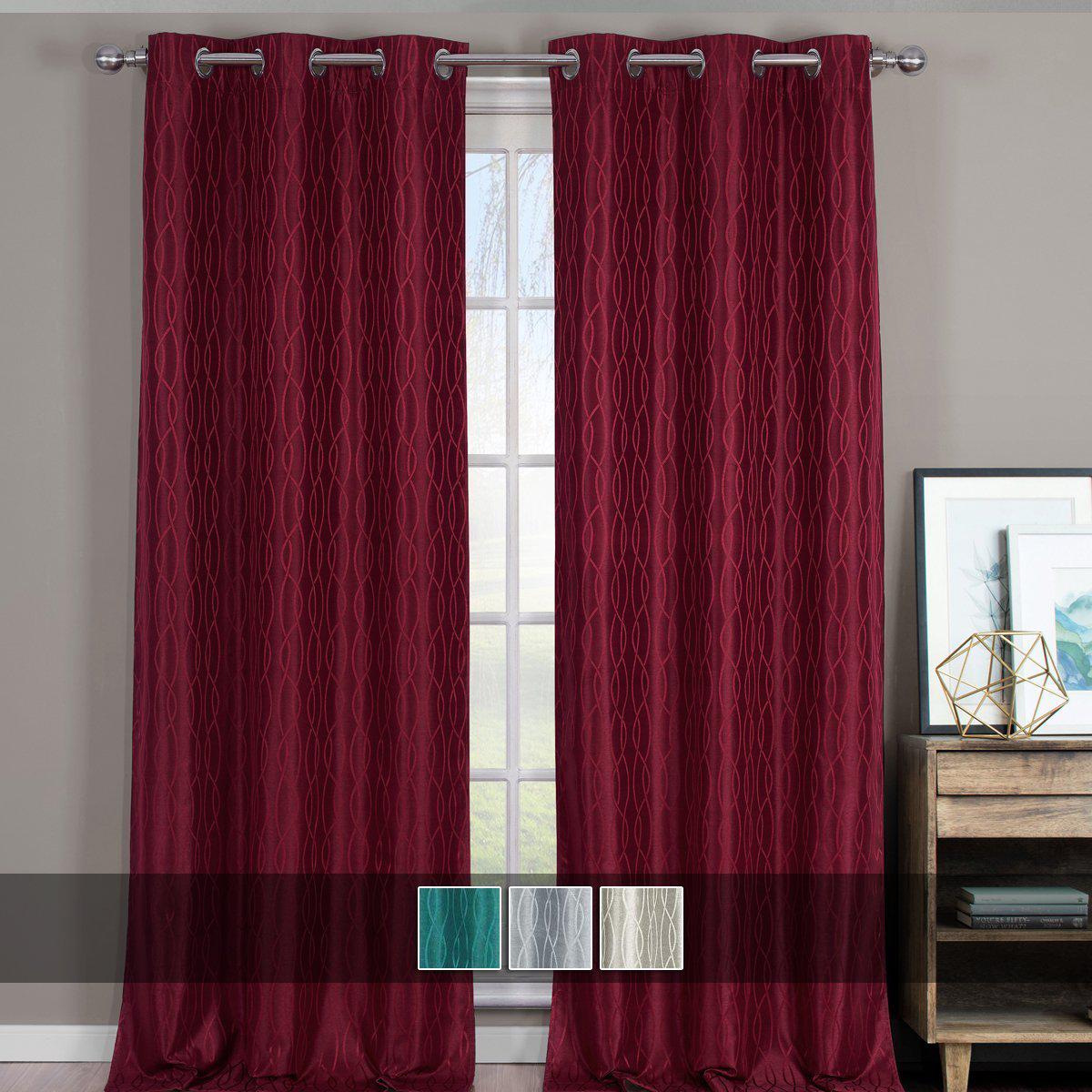 Voyage Jacquard Thermal Blackout Grommets Curtain Panels (Set of 2) in 63. 84. 96 OR 108 inch long