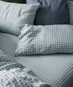 Warm Blue Gingham Linen Blend Fitted Sheet
