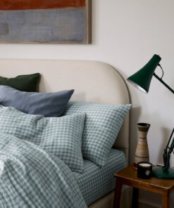 Warm Blue Gingham Linen Blend Pillowcase (Pair)