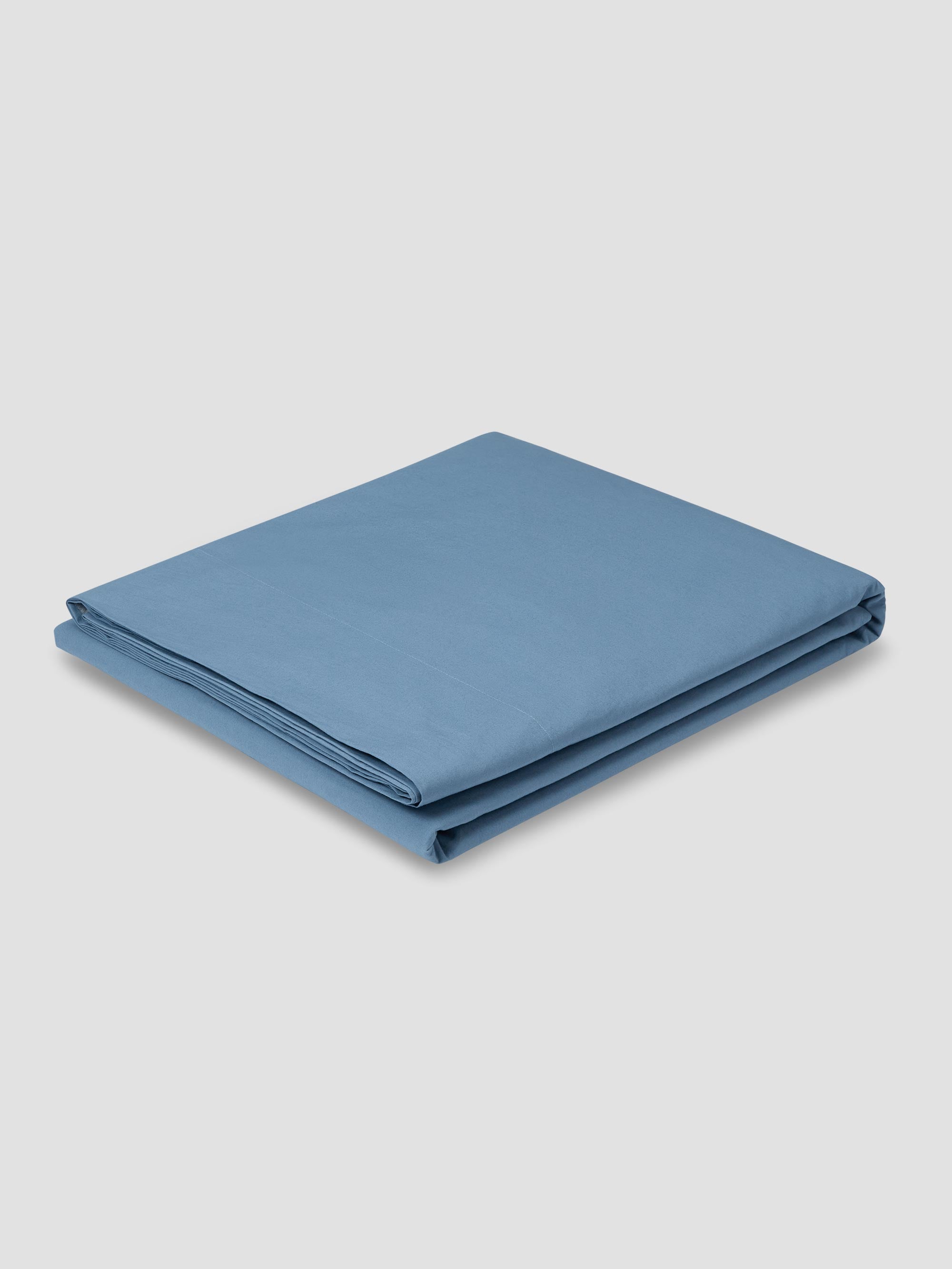 Cove Blue Washed Cotton Percale Flat Sheet - Image 2
