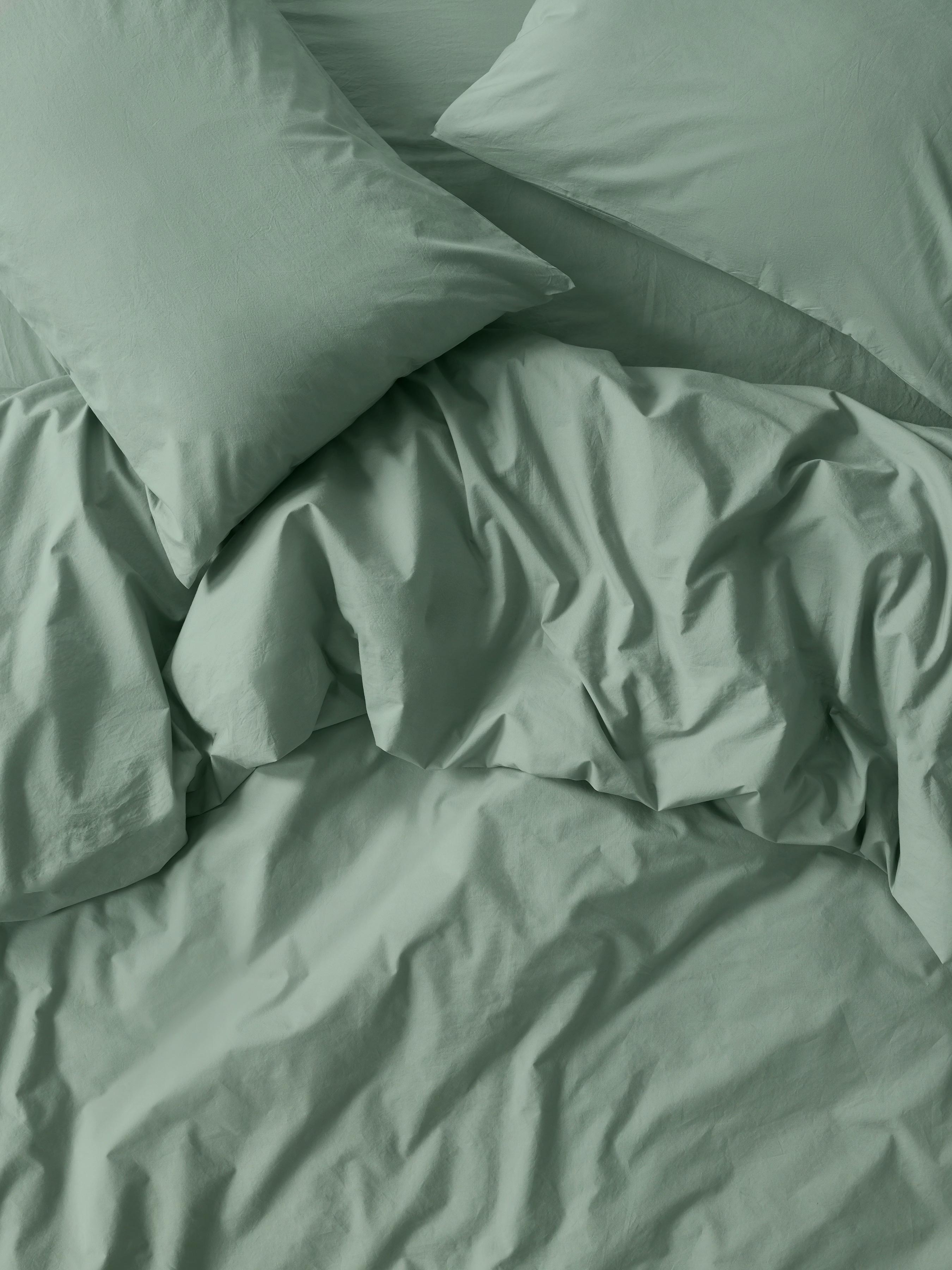 Mellow Green Washed Cotton Percale Duvet Cover