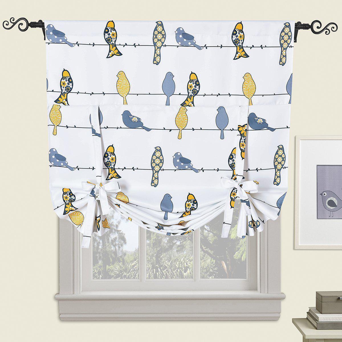 Birds Tie Up Window Curtain Shade ( 46 W X 63 L ) Rod Pocket Room Darkening